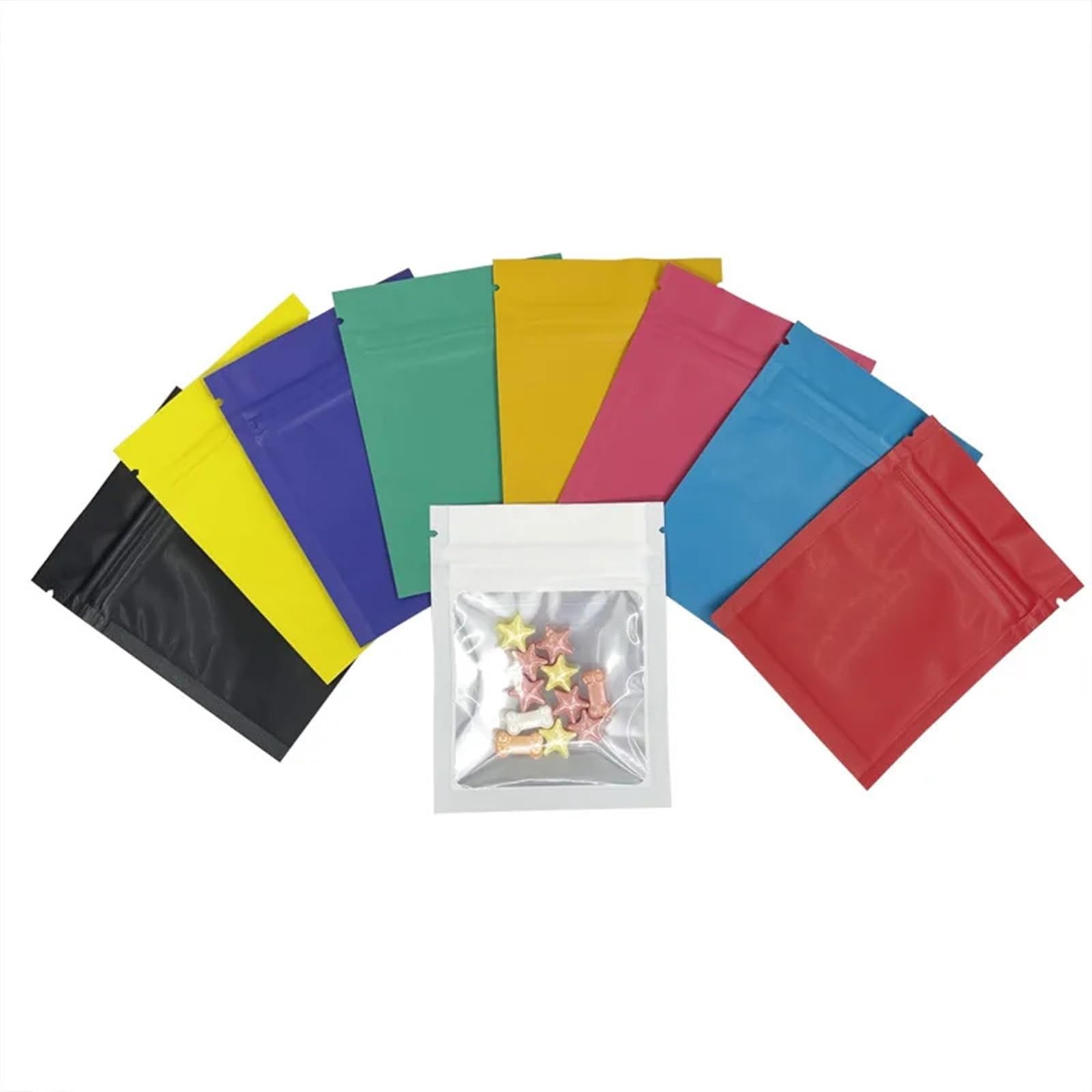 sacchetti con chiusura a zip, Sacchetti richiudibili con chiusura a zip in Mylar Flat Lock, confezione multicolore da 100 pezzi(Red)