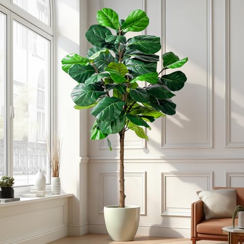 Artificial Fiddle Leaf Tree-6ft Faux Plant Fake Ficus Lyrata Tree Artificial Fig Silk Trees with Pot...