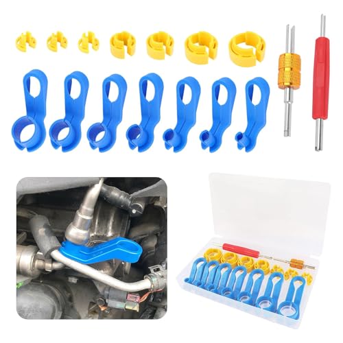 16PCS Fuel Line Disconnect Tool Set - 1/4 5/16 3/8 1/2 5/8 3/4 7/8 Inch Quick Disconnect Tool with AC Valve Core Removal Tool - AC Line Disconnect Tool for Repairing Car Accessories