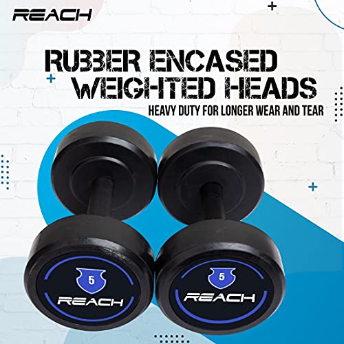 Image of Reach Round Rubber Dumbbells 5 Kg Set of 2 for Men & Women | Gym Equipment Set for Home Gym Workout & Exercise | For Strength Training & Fitness Accessories & Tools
