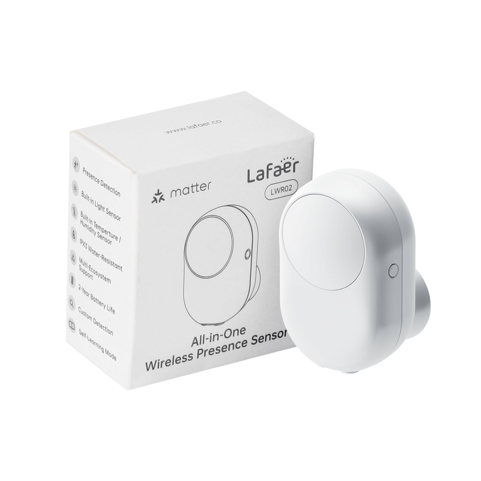 5-in-1 Presence Sensor LWR02, PIR + mmWave Radar, Matter Over Thread