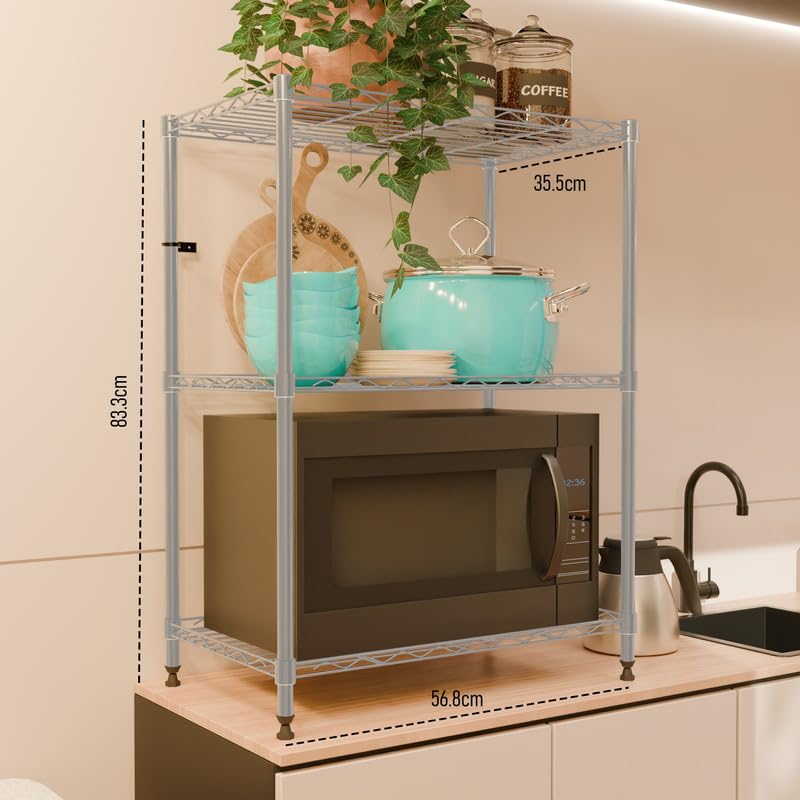 Image of 3-Shelves Heavy Duty Steel Storage Rack | Multipurpose Shelving Unit for Kitchen, Home & Utility