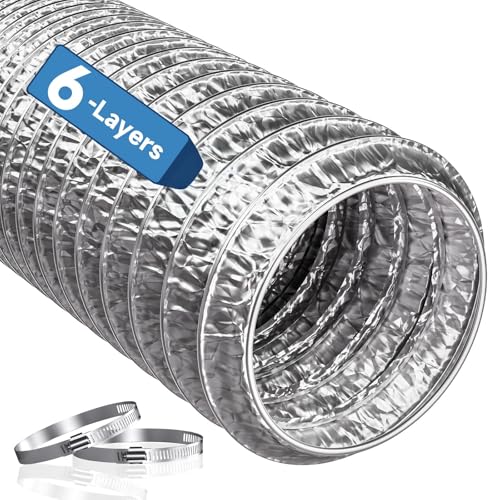 Hon&Guan 6-Layer Thickened 150mm / 6 Inch Flexible Aluminium Foil Ventilation Ducting 2m Extendable Heating & Vent Hose for Tumble Dryer Grow Tent and Heater
