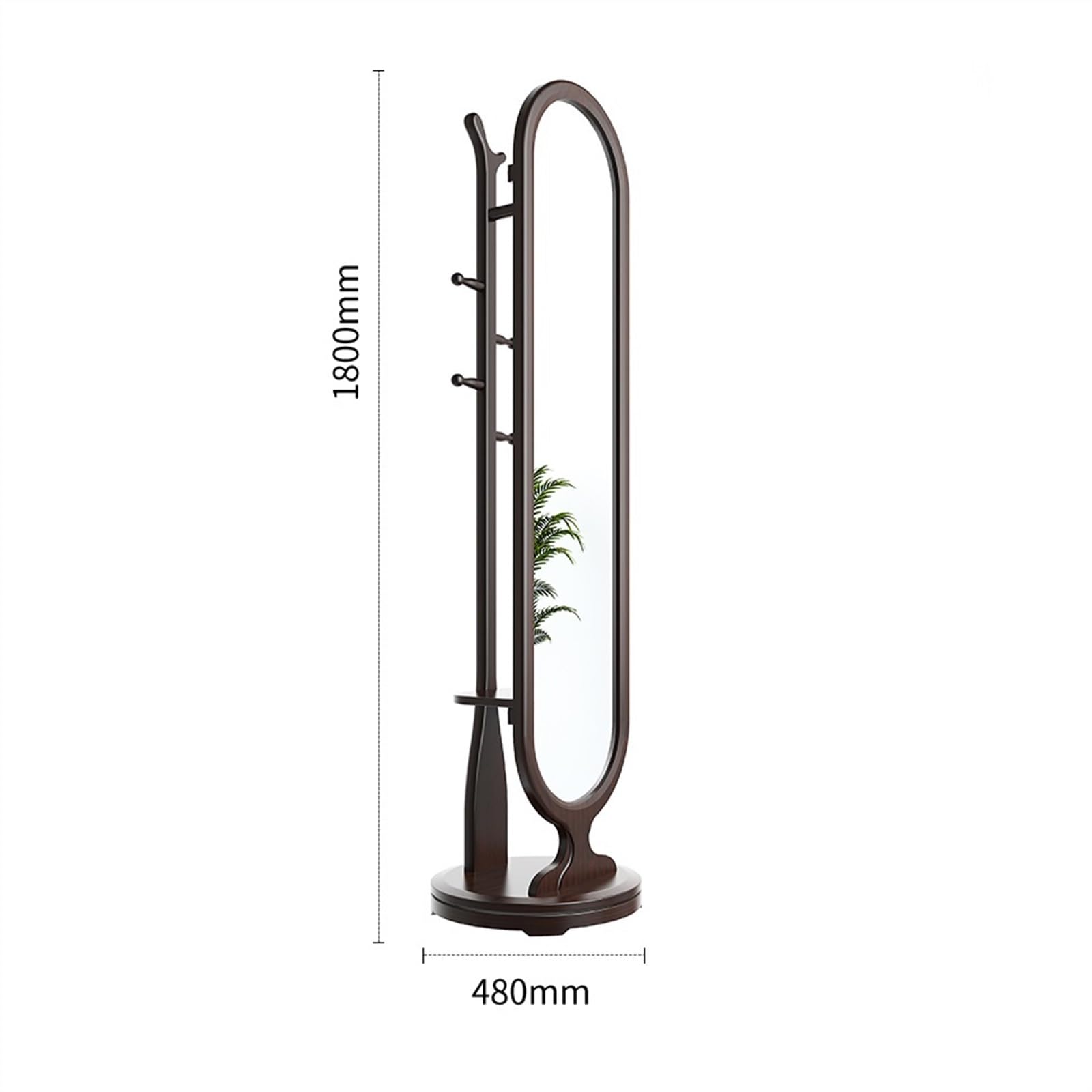 Miroir Pleine Longueur Miroir de Dressing Tout en Bois Massif, Porte-Manteau Multifonctionnel Rotatif sur Pied intégré, Nouveau Porte-vêtements Chambre à Coucher Style Chinois