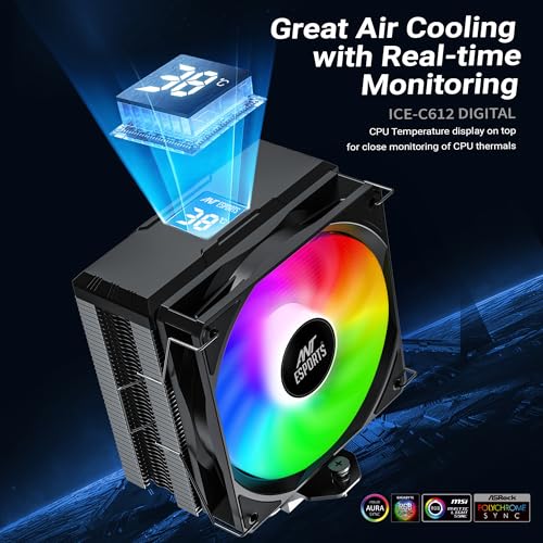 Ant Esports ICE- C612 Digital CPU Cooler/CPU Fan with LED Temperature Display| Support Intel - LGA1700 / 115X / 1200 AMD - AM5 / AM4 - Image 2