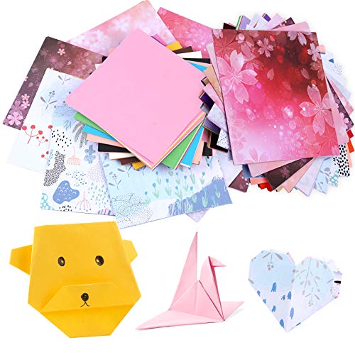 400 Pcs Origami Paper, 300 Pcs Colorful Origami Sheets and 100 Pcs Flower Pattern Craft Folding Paper, Double Sided Origami Sheets, Origami Paper Packs for Kids, Adults, Beginners(6x6 Inches)