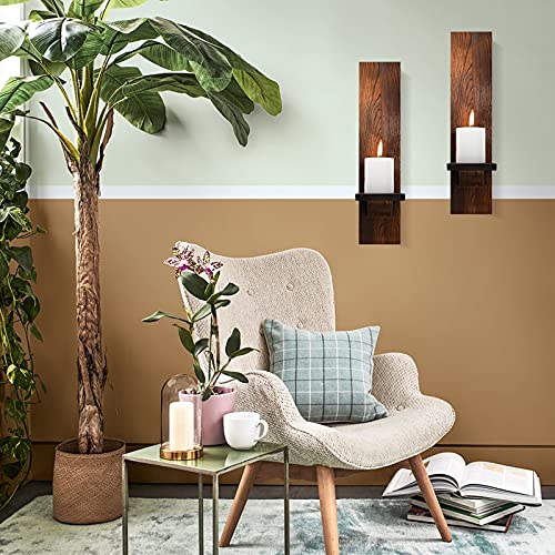 Misumiso Wall Candle Sconces Set Of 2, Decorative Wooden Candle Holder, Farmhouse Candle Sconce, Living Room Wall Decoration, Brown #TOP6