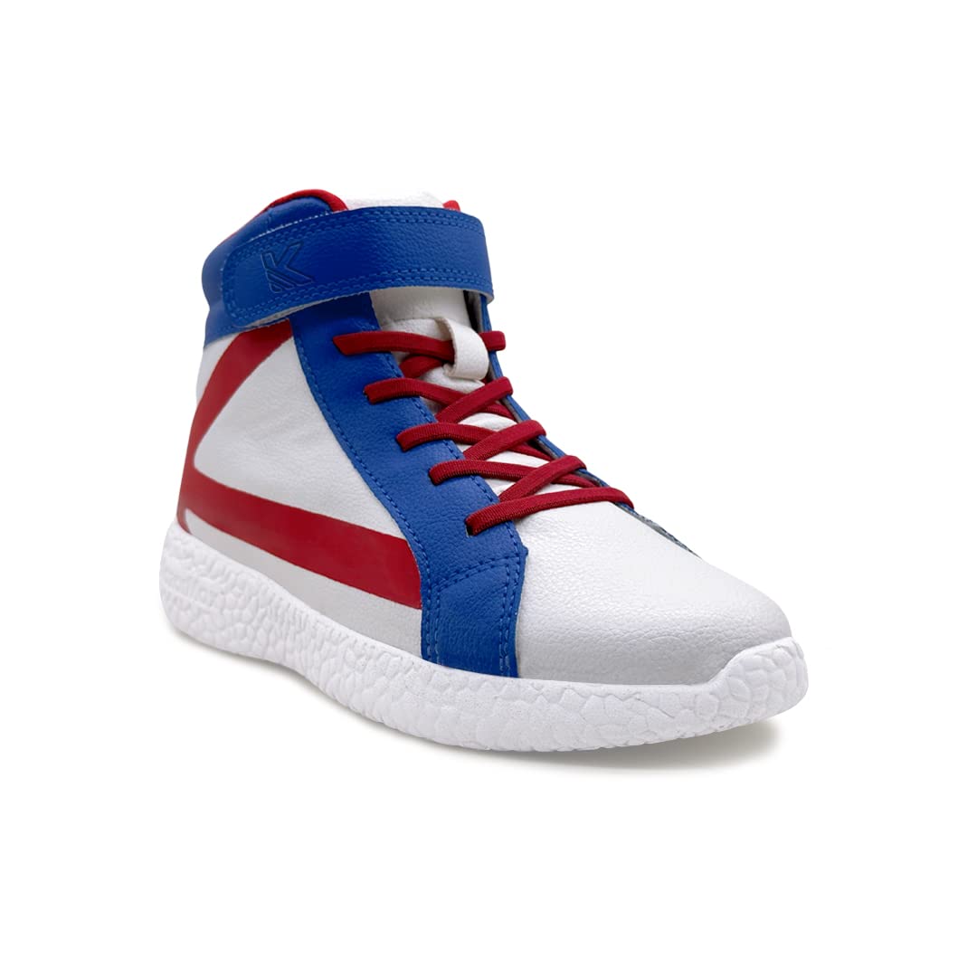 KazarMax Hopits White Red Blue High Top Sneakers Shoes for Kids Boys & Girls- 9 Kids UK (B0C4359VJQ) Amazon Price History, Amazon Price Tracker