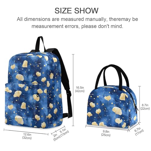 Backpack Lunch Box Set Large Capacity Travel Backpacks and Insulated Lunch Bag for Commute Hiking Picnic Bright Ginkgo Print2