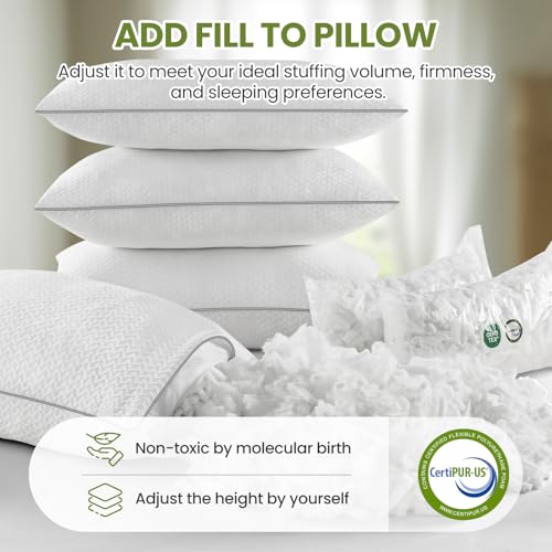 Image of Cooling Pillow Queen Size Set of 4, Shredded Gel Memory Foam Firm Side Sleeper Pillow for Body Align, Ultra Neck Pain Relief, Adjustable Cool Bed Pillow for Hot, Back, Stomach Sleepers, CertiPUR-US
