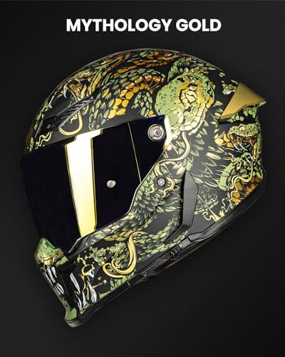 Image of ILM Motorcycle Helmets for Adult Men Women Full Face DOT ECE Powersports Dual Visor Street Racing Helmet with Pinlock Cascos para Motos Model MF509 (Mythology Gold, S)