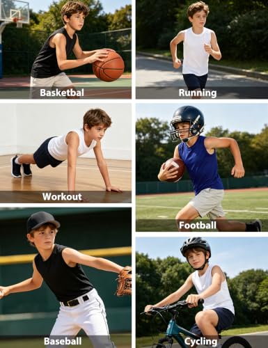 Image of Somaibo Boys Sleeveless Compression Shirt Youth Athletic Tank Tops Kids Quick Dry Basketball Football Undershirt