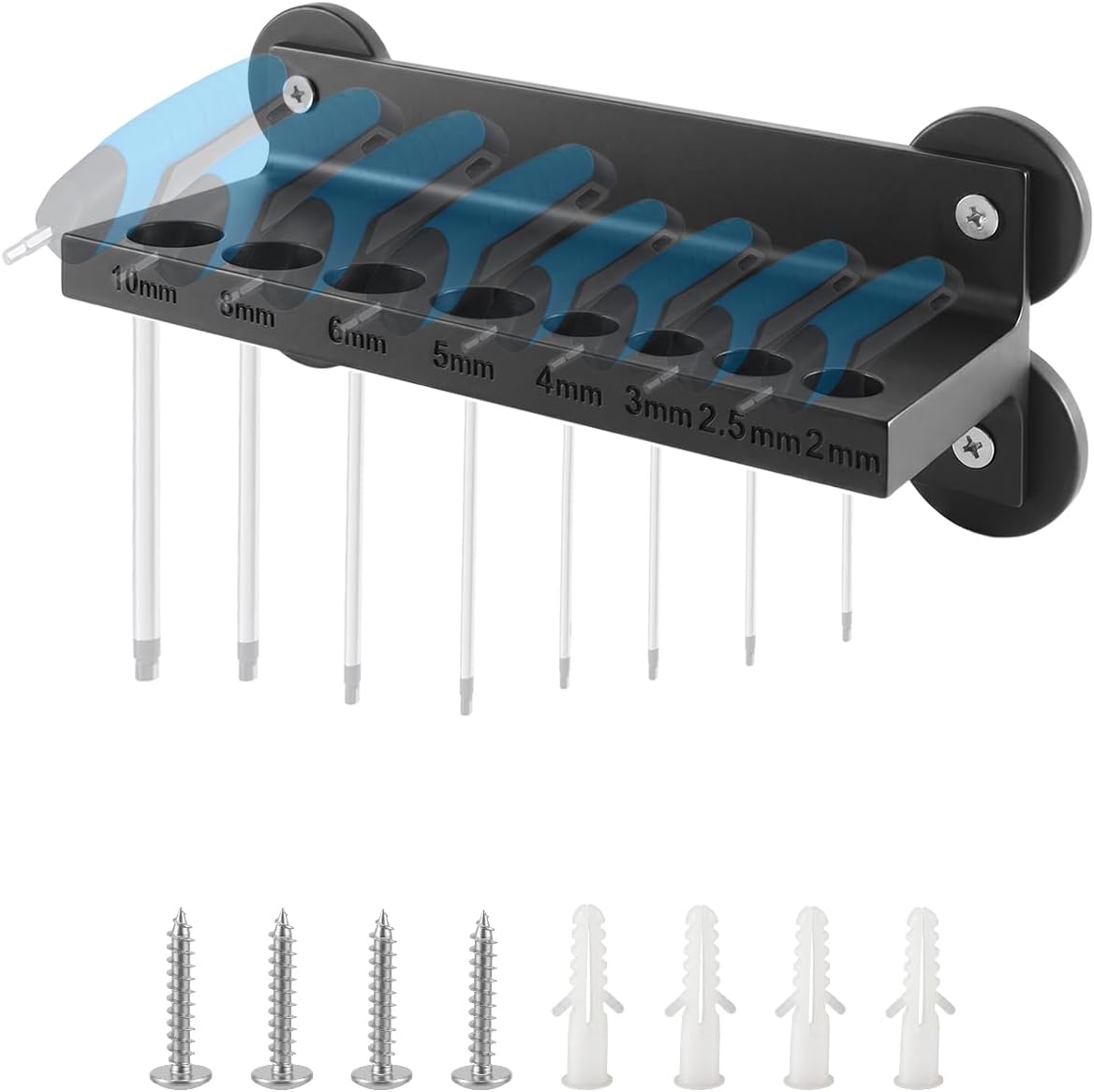 Metric Organizer Rack Fit for Harbor Freight ICON T Handle Allen Wrench | Magnetic T-Handle Hex Wrench Holder, Dual Mount Tool Storage with Magnets & Wall Anchors for Garage Workshop