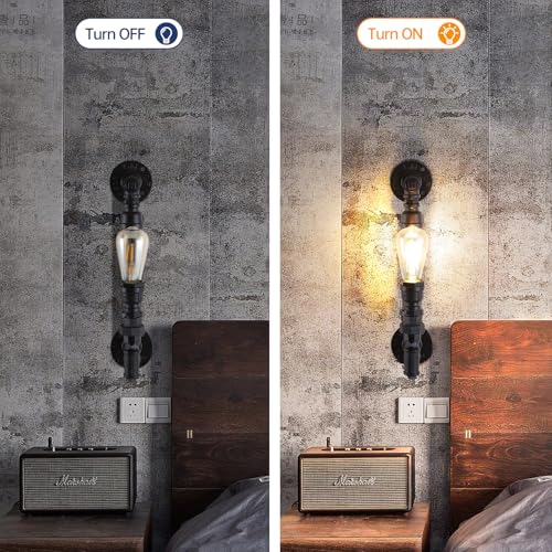 Image of Farmhouse Antique Wall Sconce Set of 2 Rustic Vintage Steampunk Water Pipe Sconce Lights E26 Industrial Wall Mount Lamp Gothic Lighting Fixture Rustic Wall Lighting for Living Room Hallway Bar