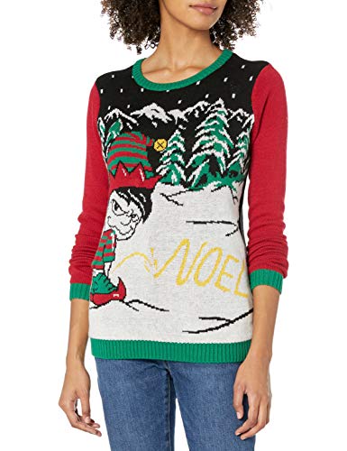 Ugly Christmas Sweater Company Pullover Xmas Sweaters Multi-Colored LED Flashing Lights Juniors, Black Light-Up Noel Written in Snow, M