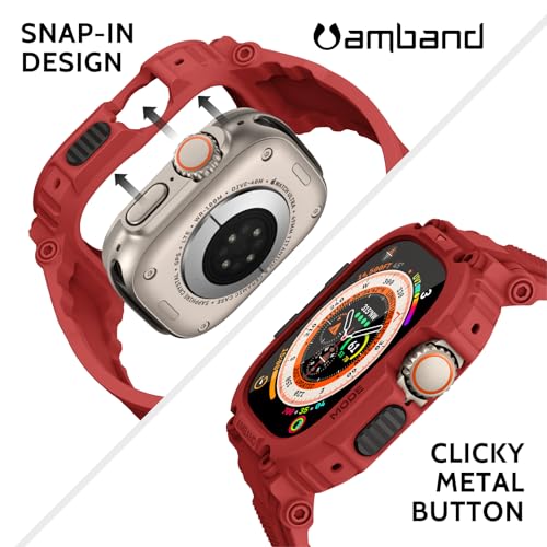 Image of amBand Bands Case Screen Protector Compatible with Apple Watch Ultra 3 /2 /1 49mm, M1 Sport Series Rugged Cover Strap and 9H Tempered Glass Film, Protective Bumper for iWatch 49 mm Men - Mars Red