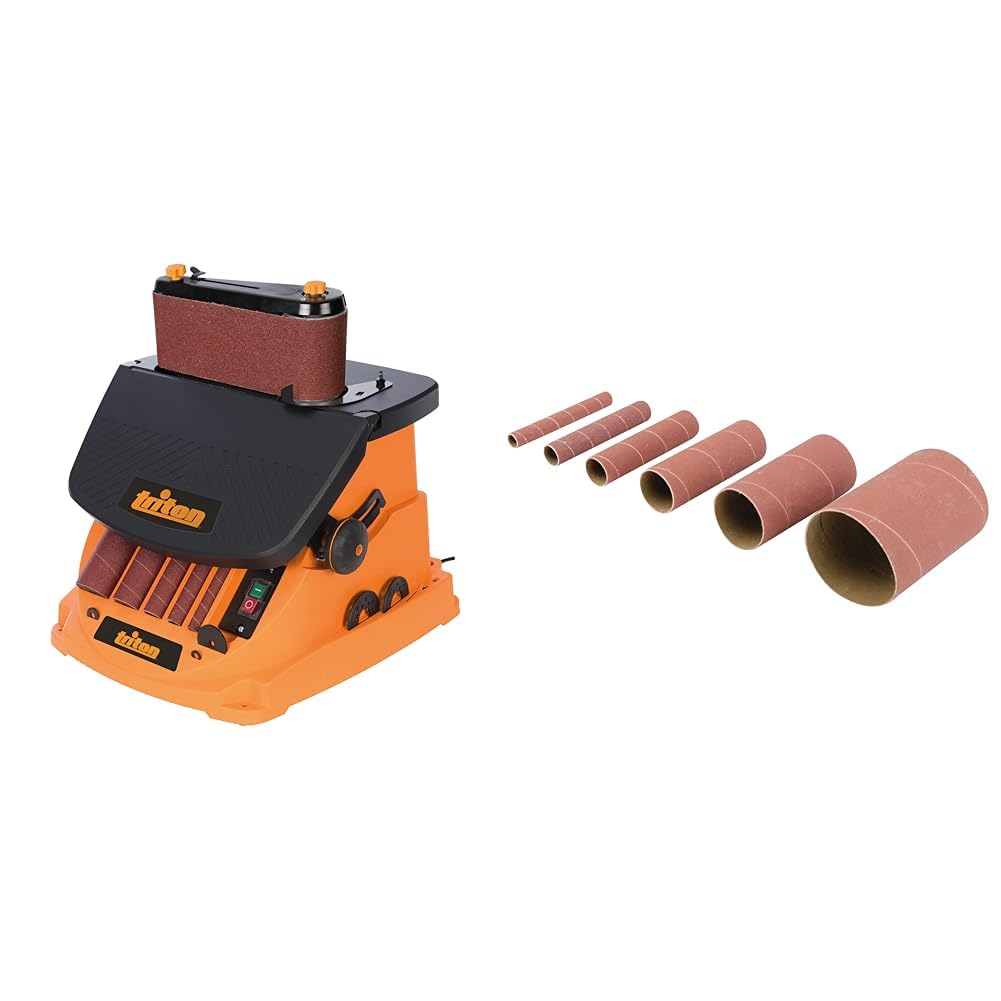 Triton 977604 Oszillierender Spindel-und Bandschleifer, 450 W TSPST450, orange (UK Stecker und Version) & tss80g Aluminiumoxid-Schleifhülsen, 6-tlg.