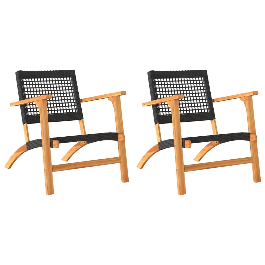vidaXL Sillas de Jardín 2 uds, Sillones de Comedor Bistró, Asientos Exterior, Muebles para Patio Terraza, Madera de Acacia y Ratán Sintético Negro