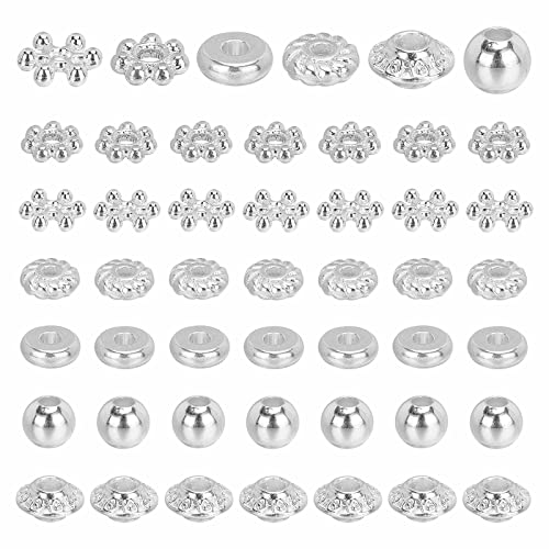 andaHall Lot de 300 perles intercalaires rondes et plates en métal argenté tibétain en forme de flocon de neige pour fabrication de bracelets, colliers,...