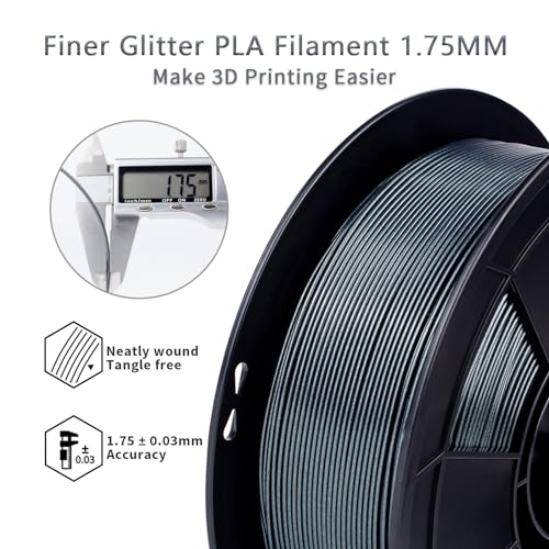 Image of ZIRO Glitter PLA Filament 1.75mm, 3D Printer Filament Subtle Sparkle PLA, Mystical Series 2.2lbs Spool, Fit Most FDM 3D Printers, Midnight Silver
