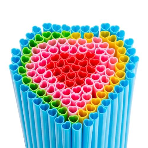 Image of 100pcs Heart Shaped Disposable Individually Wrapped Drinking Straws