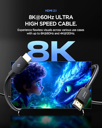 Image of Spigen HDMI 2.1 Cable [8K@60Hz 48Gbps] eARC for Soundbar & Home Theater, PS5 /Xbox Certified VRR ALLM Support Compatible with TV, Monitor & all Devices with HDMI port, 2M(6.6ft)- Black