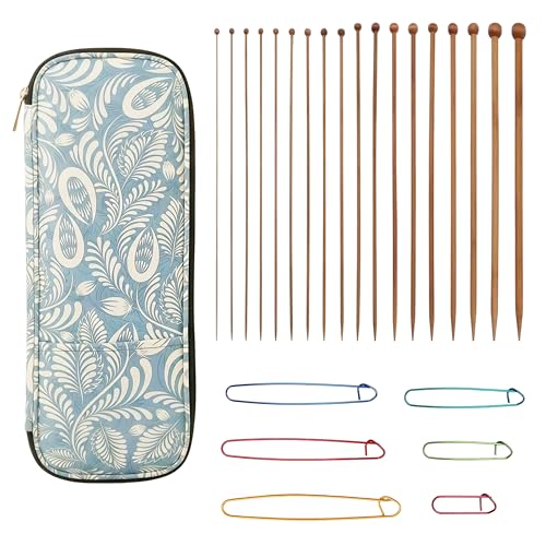 9 Pairs Bamboo Knitting Needles Set 13.8 in Long Natural Wooden Knitting Needle Single Point Straight Wood Needles with Pouch Knitting Needle for Beginners Making Sweater Shawl Scarf