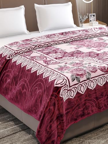 Image of Monte Carlo Regal Gold Double Bed Winter Blanket Single Ply 510 GSM | 2.5 KG (210 x 205 CM) Maroon White 04