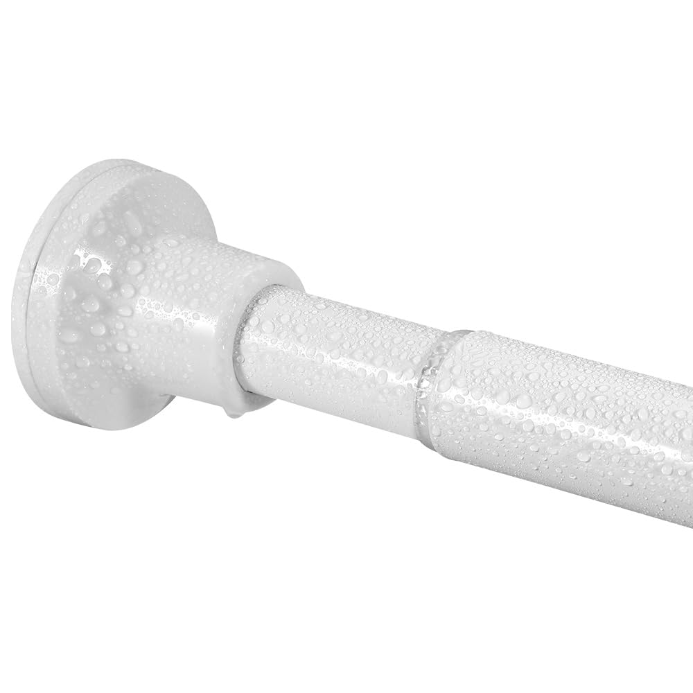 Spring Tension Shower Curtain Rod No Drill, 43-74 Inches White Adjustable Curtain Rods No Drill, Rustproof, No-drilling, Anti-slip, for Closet Bathroom Windows