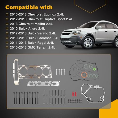Image of IV323 EV314 2.4L Engine Head Gasket Set, Fit for 10-13 Chevrolet Equinox | Compatible with Captiva Sport Buick Lacrosse Verano GMC Terrain, Replace# HS26466PT S72196