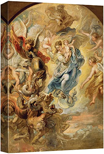 Wall26 - Oil Painting Of The Virgin As The Woman Of The Apocalypse By Peter Paul Rubens In 1624 - Baroque Style-Angels Catholic - Canvas Art Home Art - 32X48 Inches #TOP9