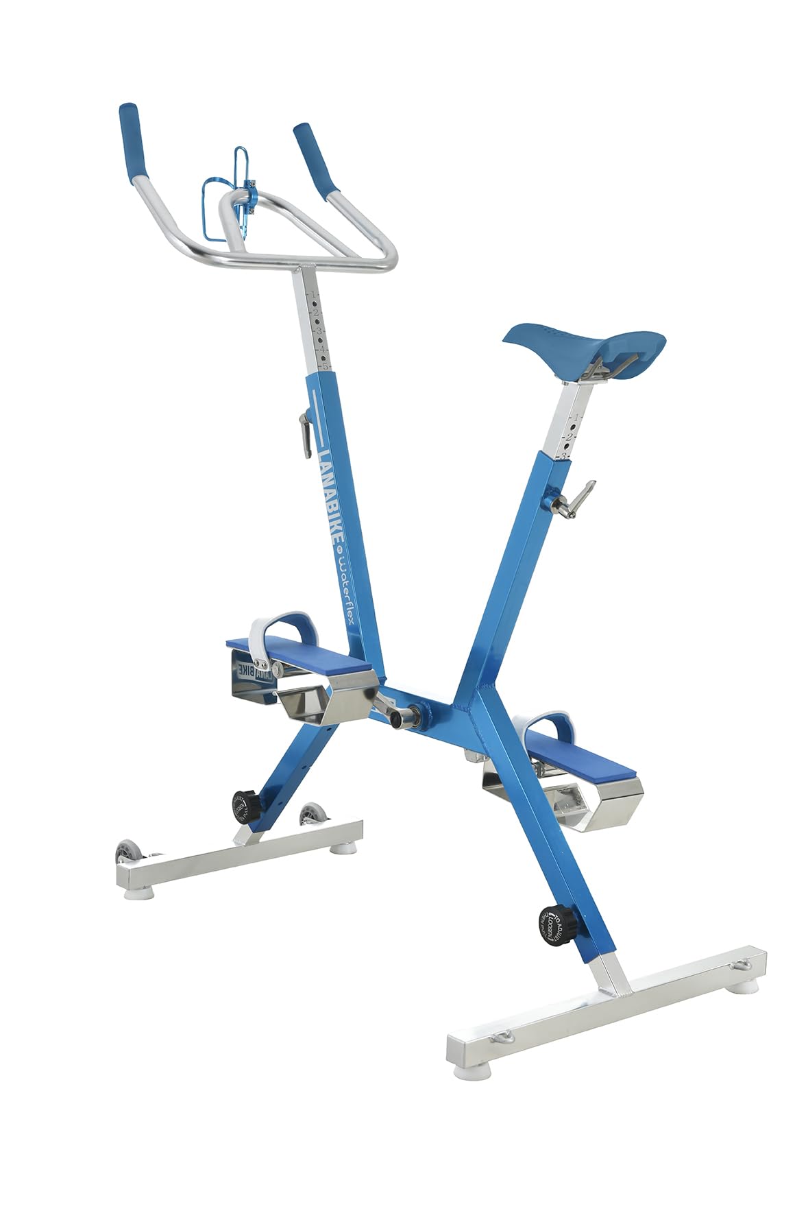 Aquabike Lanabike - Vélo Aquatique pour Piscine - Tout Bassin - Selle Ergonomique - Guidon Sport - Pédales Antidérapantes - Réglages Click & Turn - Bleu - Waterflex, Large, (WX-LANA-BL)