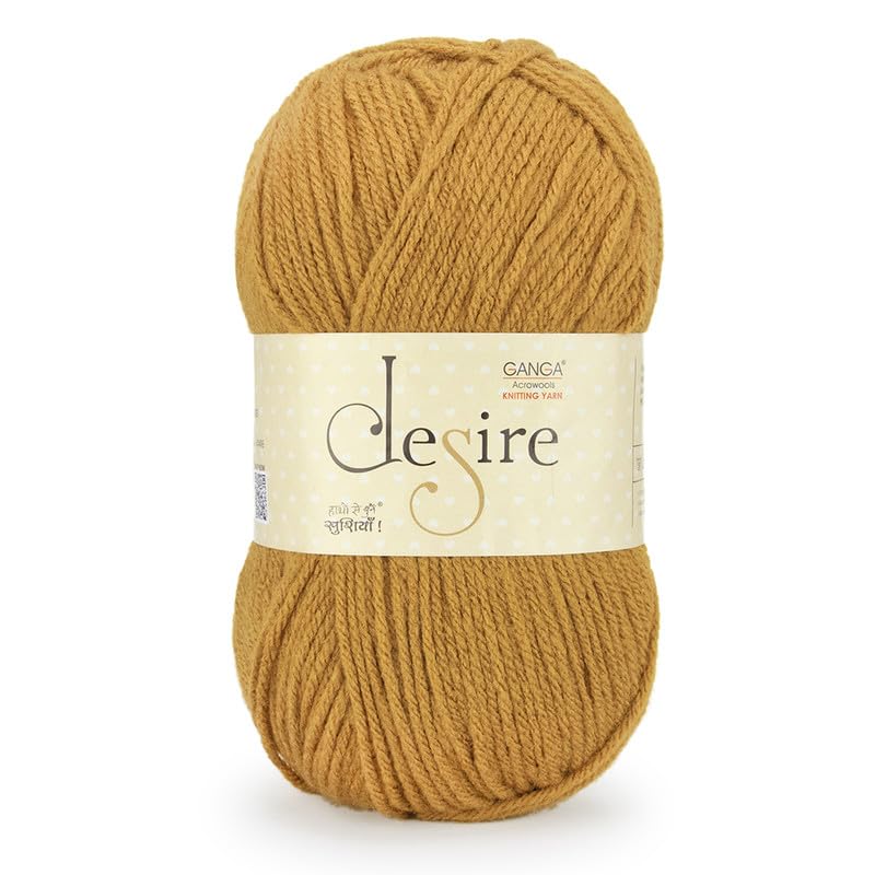 Image of Ganga Acrowools Acrylic Desire Hand Knitting and Crochet Yarn. Pack of 1 Ball - 100Gms. Shade No - DSR052, Peanut