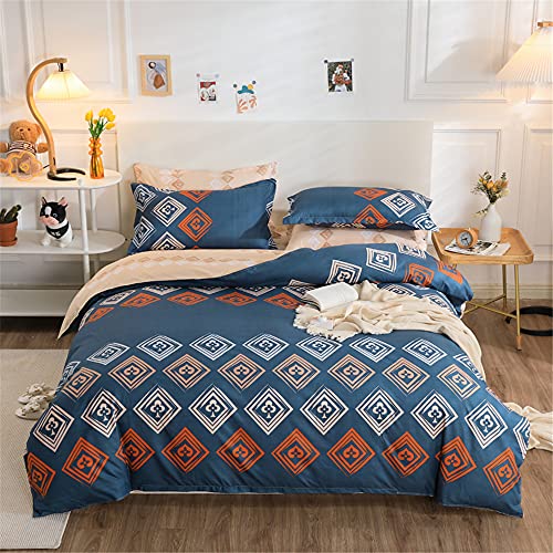 Fansu Bettwäsche Set 4tlg aus Mikrofaser, Moderner Druck Bettbezug Sets, Komfortabel Single Doppelbett Bettbezug mit Reißverschluss, 1 Bettlaken und 2 Kissenbezüge (Geometrisch Blau,220x240cm) Cover