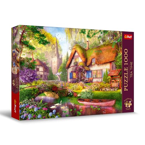 Trefl Premium Plus - Puzzle Tea Time: Un Chalet de Charme dans la forêt - 1000 pièces, Série d'Images Nostalgiques Peintes, Pièces Parfaitement Assorties, pour Adultes et Enfants à partir de 12 Ans