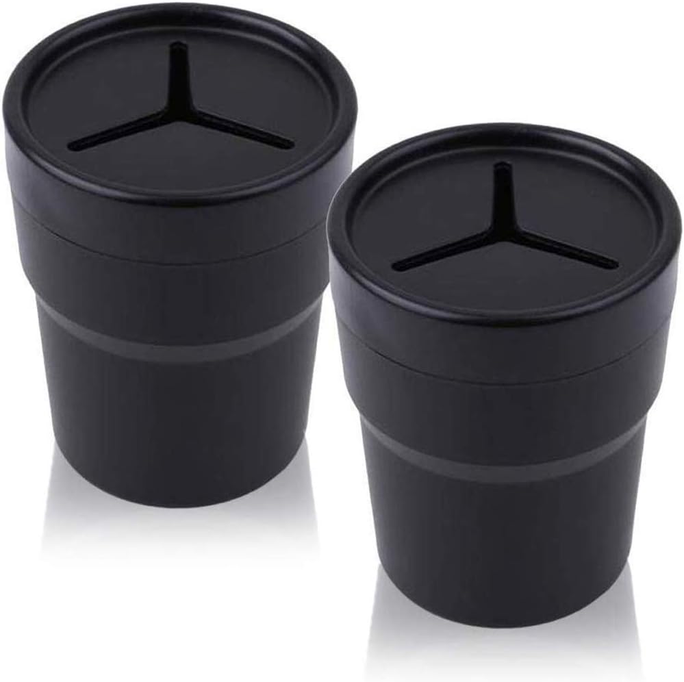 FIOTOKCar Trash Can with Lid, Mini Auto Garbage Can Leakproof Vehicle Trash Bin Fits Cup Holder in Console or Door for Automotive Car, Home, Office, Kitchen, Dinning Room 2 Packs Black