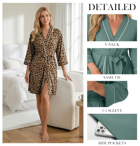 Image of PrinStory Womens Robe Knee Length Soft Knit Bathrobe S-2XL | V-Neck 3 /4 Sleeve Robes with Pockets, Lightweight, Breathable Bath Robe for Shower, Spa, Travel, Home, Party, Nursing