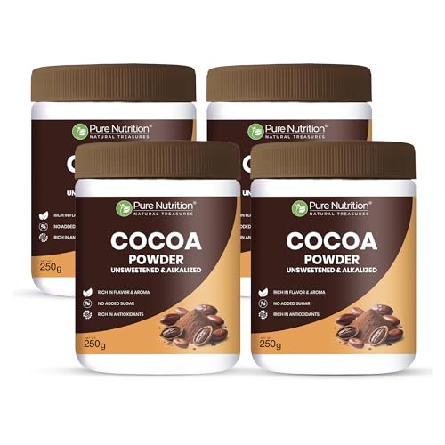 Image of Pure Nutrition Cocoa Powder Without Sugar | Cacao Powder Unsweetend | Coco Powders | Cocoa Powder for Cake, Beverages & Desserts |100% Plant Based & Alkalized | Rich Flavor & Aroma | No Added Sugar - 1kg (250x4)