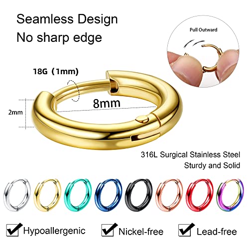 Jstyle 8 Pairs 316L Surgical Stainless Steel Small Hoop Earrings for Men Women Hypoallergenic Huggie Hoop Earrings Cartilage Helix Lobes Sleeper Hoop Earrings Set 18G 20G 8mm/10mm/12mm/14mm2