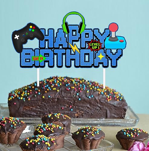 Gckaroto GAMEPAD-HAPPY BIRTHDAY-CAKE TOPPER Video Game Birthday Cake Topper Glitter Blue Game Controller Happy Birthday Cake Topper - Game Cake Decorations Suit For Gamer Kids Boys Favors Game Cake Picks Birthday Party Supplies. thumb #5