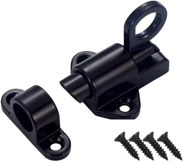 TPOHH Aluminum Alloy Security Automatic Window Gate Lock Spring Bounce Door Bolt Latch, Black, 1PCS