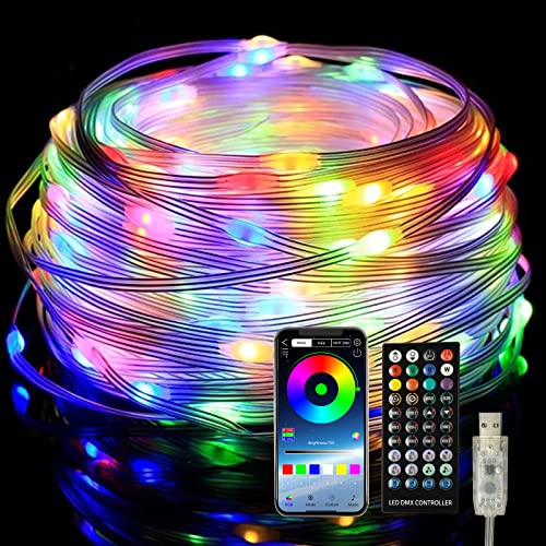 Guirnaldas de Luces USB LED de Colores 10 m 100 LED 210 Modos, IP67 Impermeables Exteriores/Interiores con Temporizador Remoto, Sincronización de Música, Bluetooth Inteligente, Control de Aplicaciones