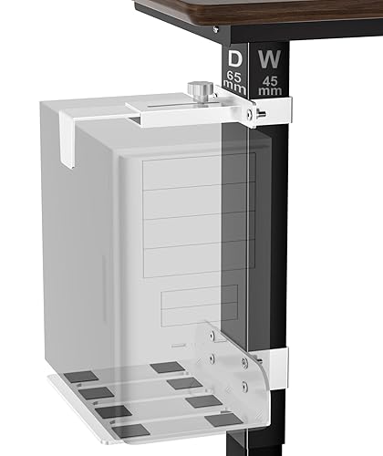 Under Desk PC Mount - No Drilling 40 lb Capacity, Computer Holder Under Table, Adjustable Height and Width, Clamp-on Leg PC Mount for Standing Desks (Fits 65mm×45mm Legs), with Non-Slip Pads, White - White - Fits Desk Leg: 65mm(D) x 45mm(W)