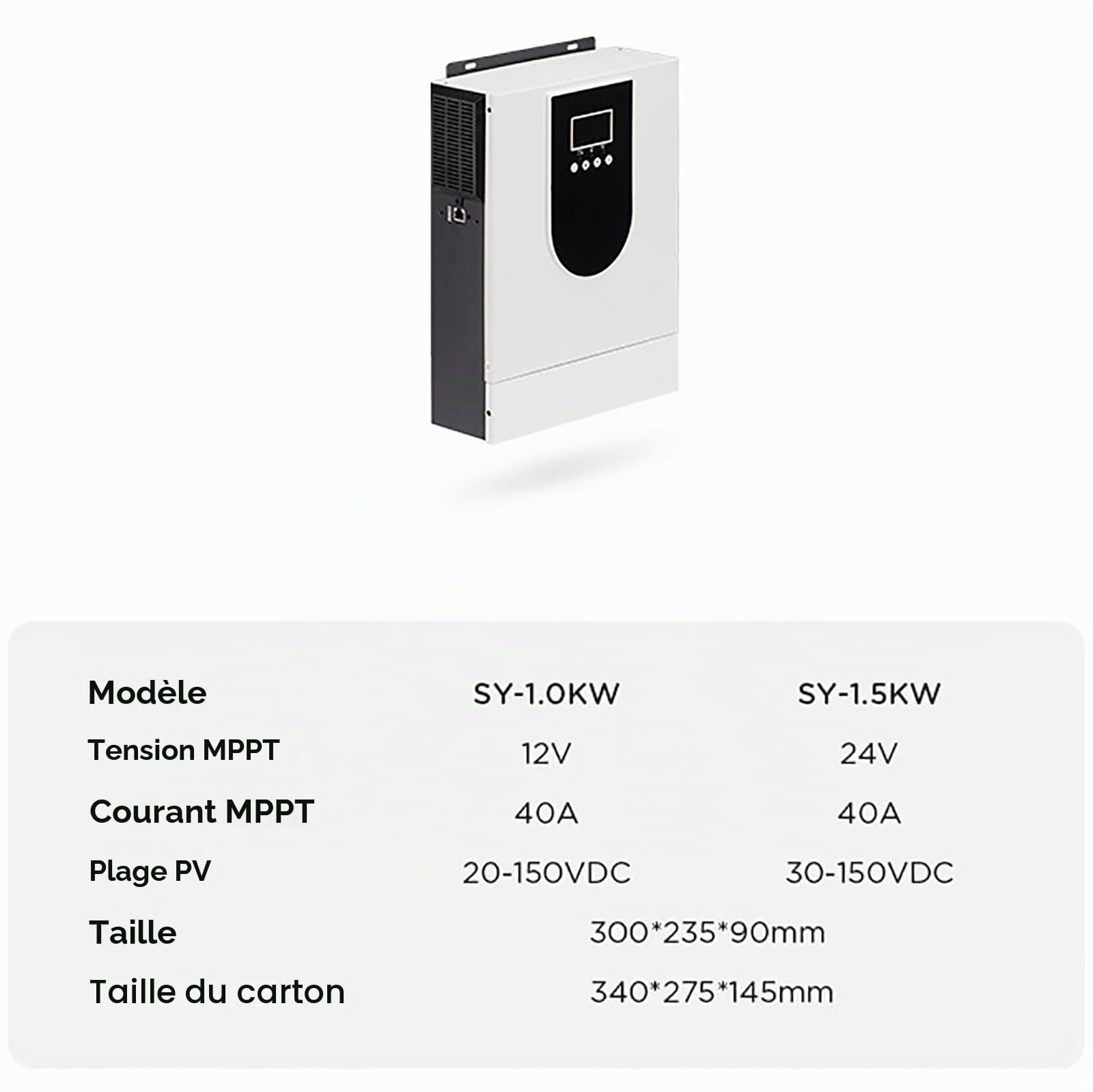 Onduleur Solaire Hybride (1000-10200W), Onduleur à Onde SinusoïDale Pure 12V 24V 48V à Usage Domestique, éCran LCD, avec ContrôLeur De Charge Mppt 40/80/120/160A,DC12V-1000W