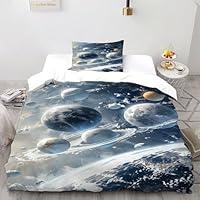 Planets Space Bedding Set Theme Bedspread Space Theme Duvet Cover Set Chic Breathable Quilt Cover Universal for All Seasons Pillowcase Single（135x200cm）