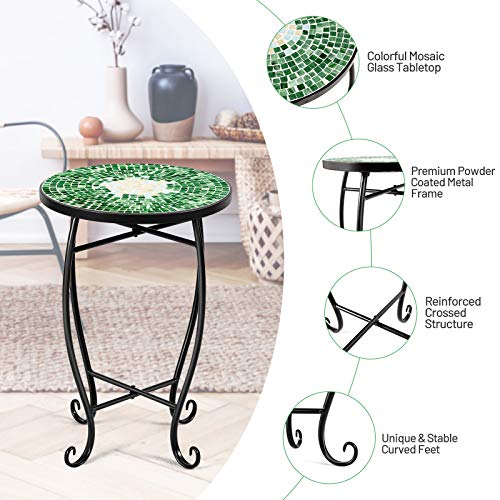 image for Giantex Outdoor Side Table, Mosaic Patio Table, 14inch Accent Table Pl