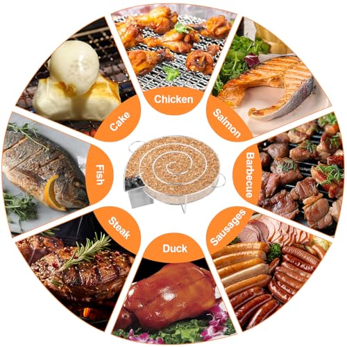 TNOMSNO Kaltrauchgenerator, rund, 304 Edelstahl, Kaltrauchgenerator, Kaltrauchgenerator, für Räucherofen mit 2 Bürsten und 4 Haken für Räucherofen, Räuchern, Fleisch, Fisch, Grill