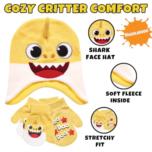 Image of Nickelodeon Boys' Baby Shark Winter Hat and 2 Pairs of Mitten Set (Toddler)