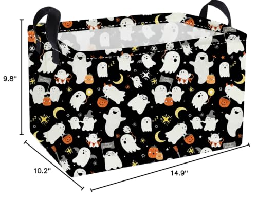 Image of Essme Rectangular Halloween Baskets,Ghost Storage Box,Cute Basket for Kids with Handles for Room Decor, Book Bins,Shelf Basket.(Ghost)