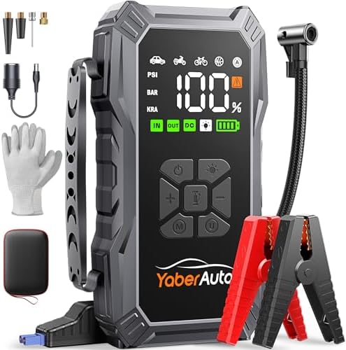 YaberAuto 6000A Car Jump Starter with 150PSI Air Compressor, 12V Car Battery Booster Pack (All Gas/10.0L Diesel), Portable Jump Starter Power Pack with 3.3" LCD Display,150W DC Output,10 Protections